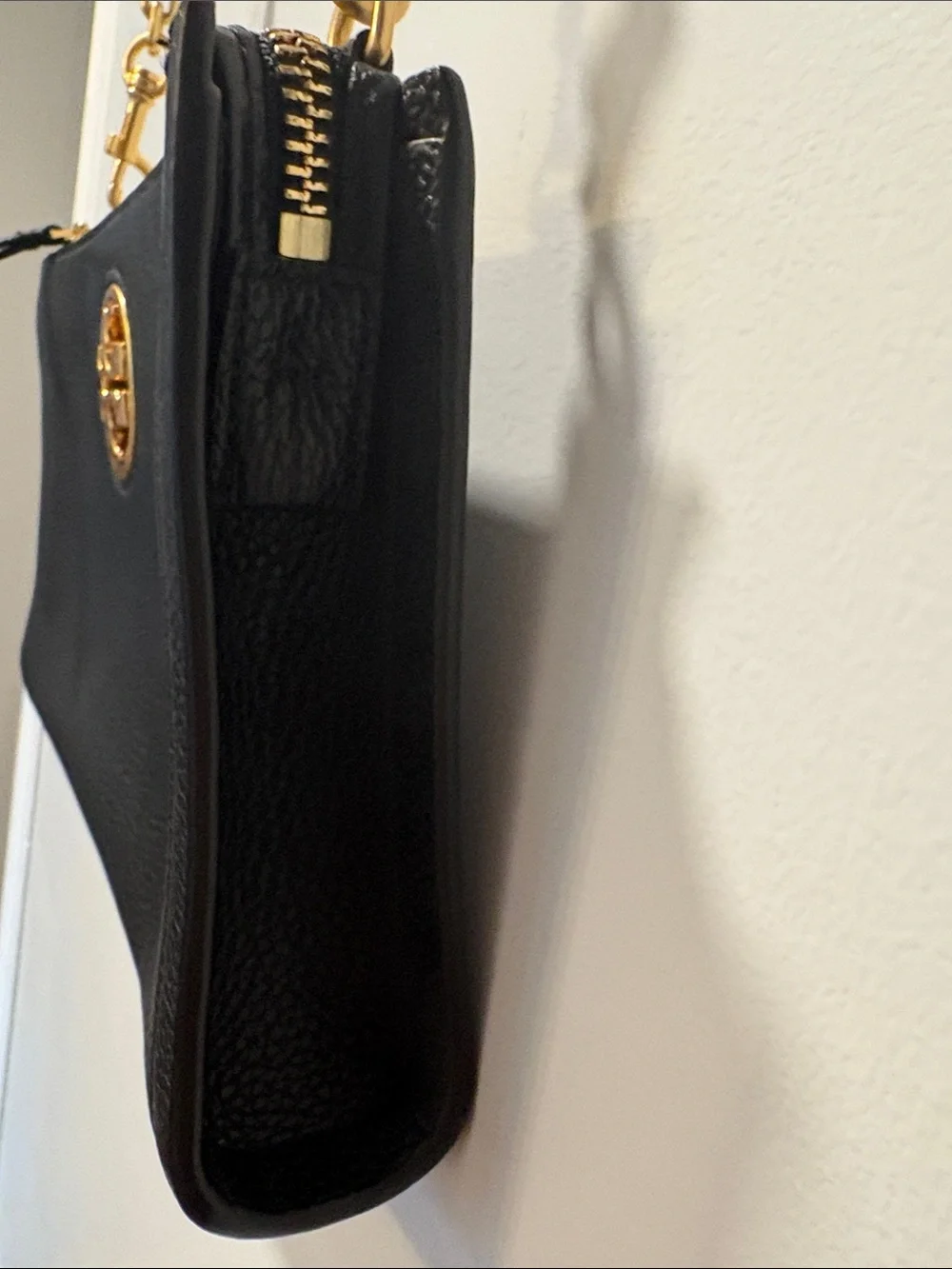 Tory Burch Black Leather Crossbody with Gold Logo Chain